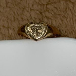 HAWAIIAN HEIRLOOM INITIAL "L" FLOATING HEART, 14K Yellow Gold, RING Size 8